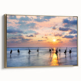 Framed canvas depicting a vintage-style Sri Lankan landscape in black and gold tones, ideal for bedroom wall art.