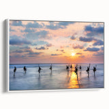 Vintage poster art of a scenic Sri Lankan landscape on framed canvas, featuring vibrant colors ideal for living room decor.