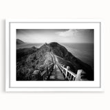 Abstract art print of a serene Taiwanese landscape in muted green and blue tones on a framed white mat.