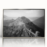 Mid-century modernist art depicting a serene Taiwanese landscape in muted earth tones on a framed acrylic panel.