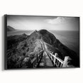 Black and white framed canvas featuring a vintage-style landscape of Taiwan, ideal for bedroom wall decor.