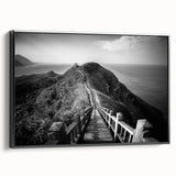 Black and white framed canvas featuring a vintage-style landscape of Taiwan, ideal for bedroom wall decor.