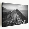 Large stretched canvas depicting a tranquil Taiwanese landscape in soft green and blue tones, ideal for kitchen wall art.