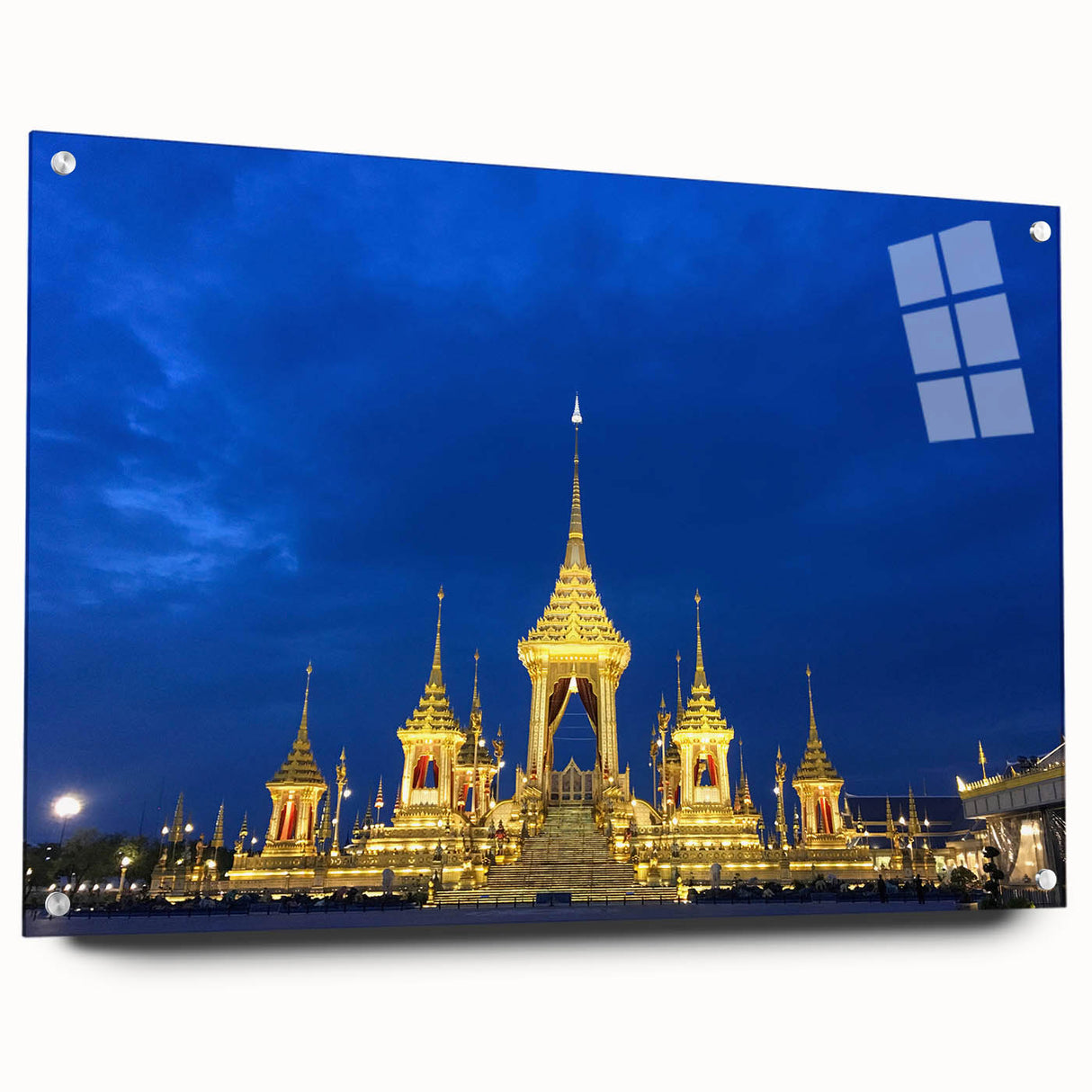 Acrylic glass print of a large abstract depiction of Bangkok's skyline in muted earth tones, ideal for dining room decor.
