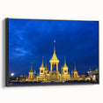 Black and white landscape painting of Bangkok on framed canvas, suitable for bedroom wall art.