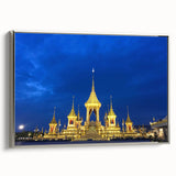 Framed canvas landscape art painting of Bangkok with colorful and black vintage poster art accents, ideal for office decor.