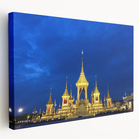 Large canvas print of Bangkok skyline in muted gray and blue tones, ideal for kitchen wall art.