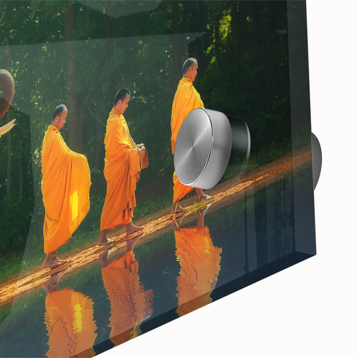 Large abstract wall art depicting a mid-century modernist scene with muted earth tones on acrylic glass.