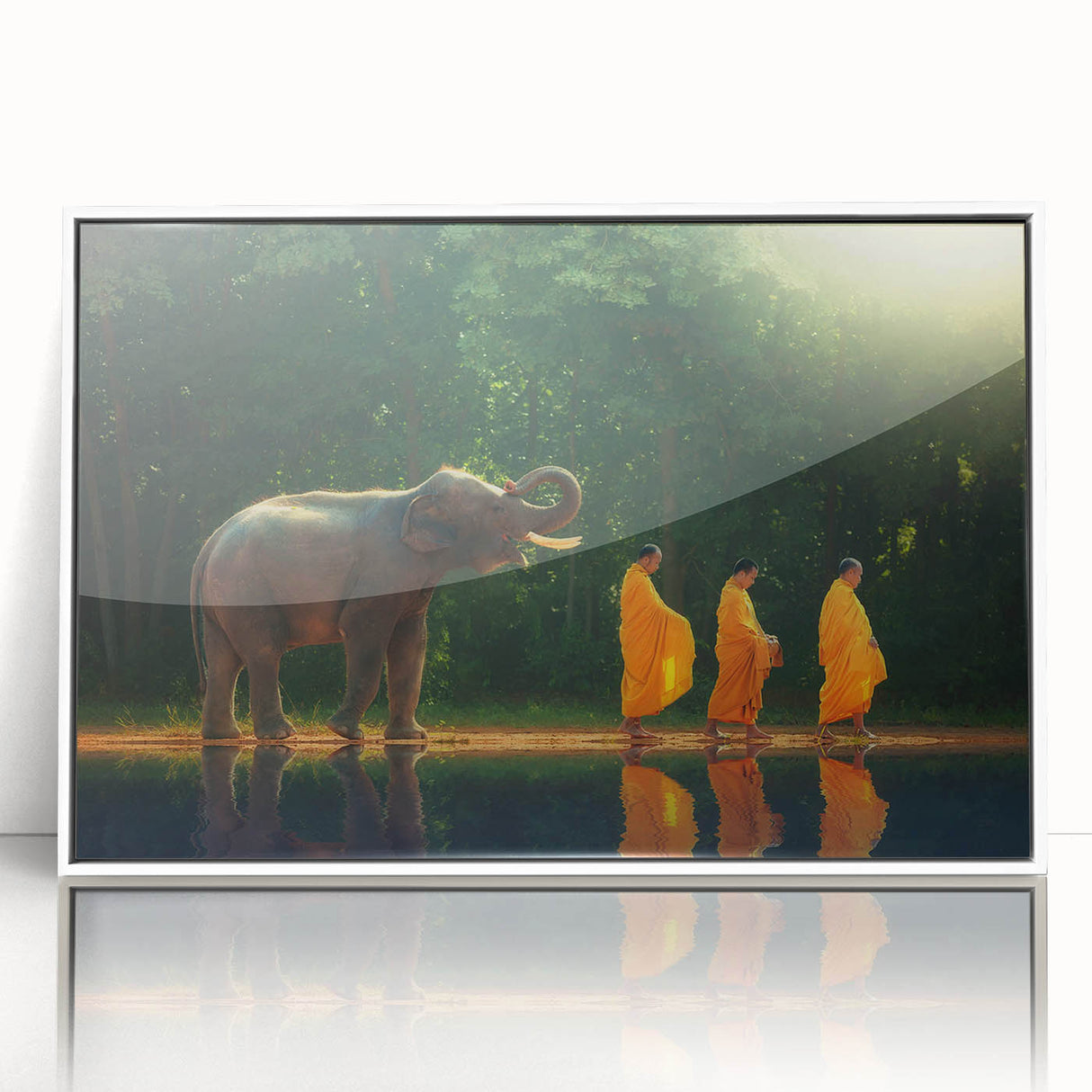Acrylic print of a serene Thailand landscape with soft pastel hues, framed in white, suitable for modern art wall decor.