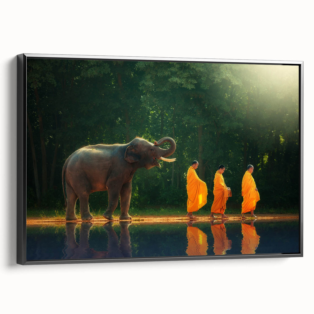 Black and white landscape art painting of a scenic Thai countryside on framed canvas, suitable for bedroom wall decor.