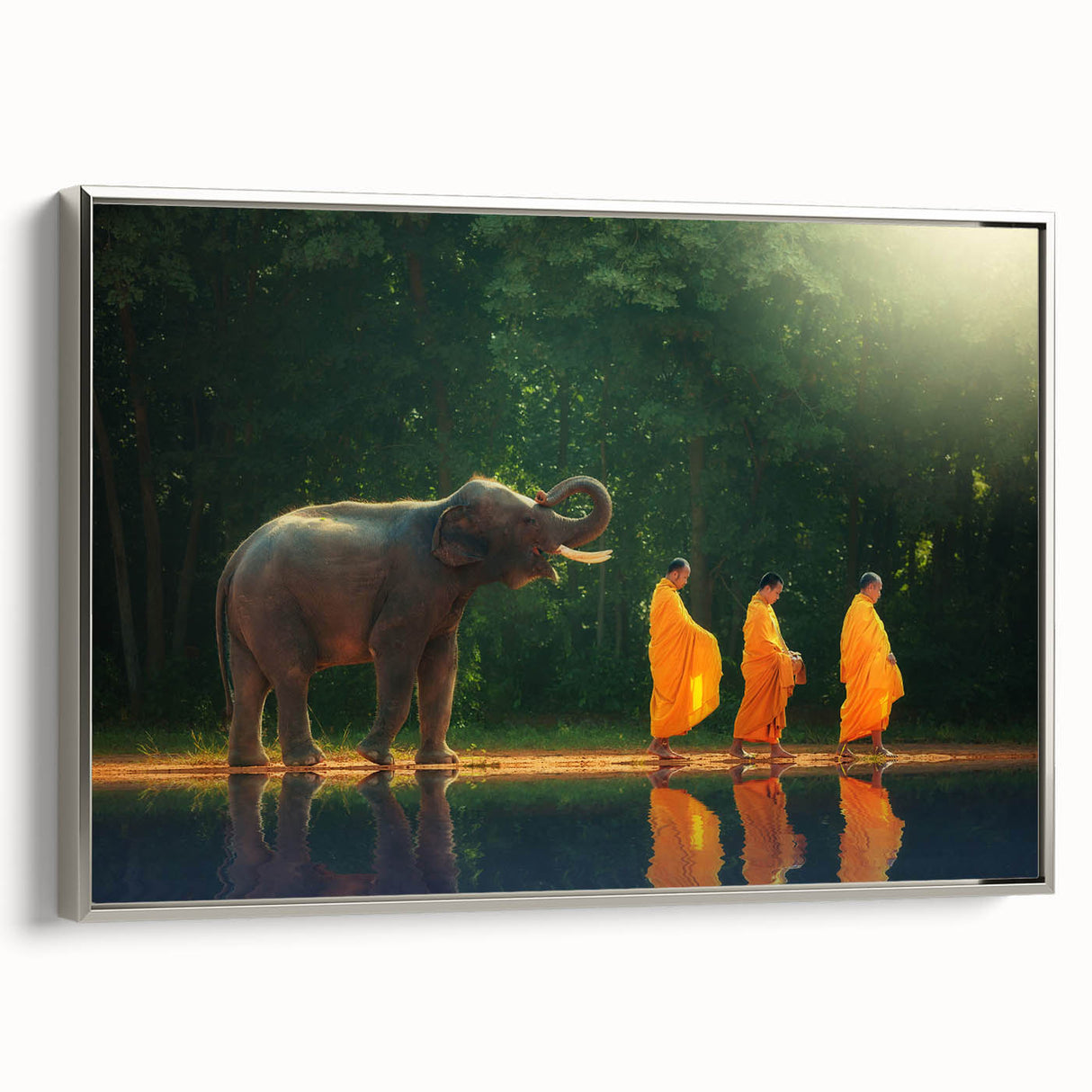Landscape art painting of a Thai scenery on framed canvas, featuring vibrant colors with a vintage poster style.