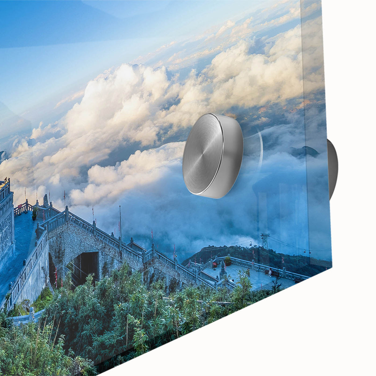 Large abstract wall art depicting a Vietnamese landscape in muted earth tones on acrylic glass.