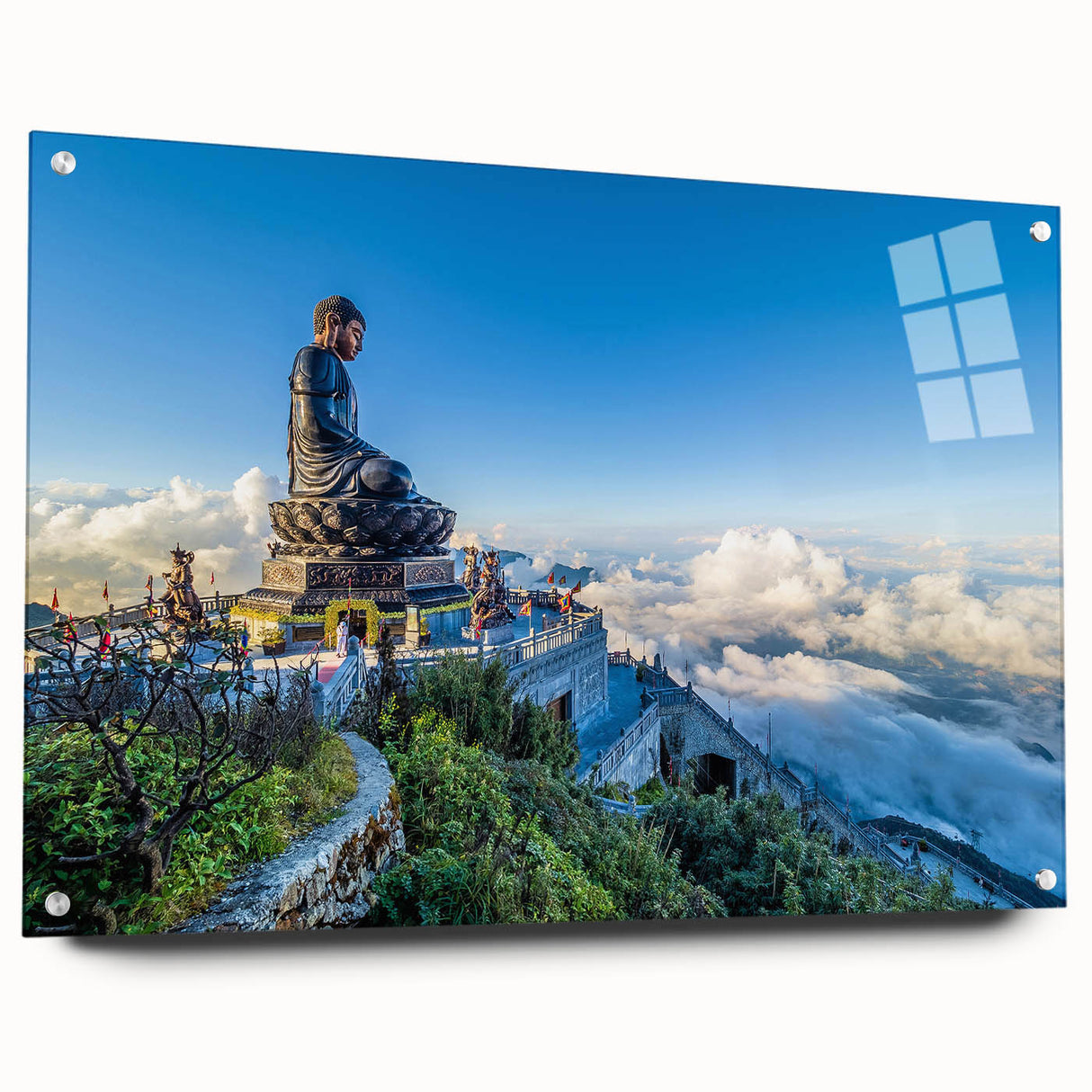 Acrylic print of a Vietnamese landscape in muted earth tones, ideal for dining room decor.