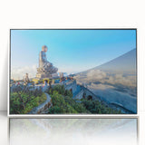 Acrylic print of a serene Vietnamese landscape in soft pastel shades, framed in white, suitable for modern art wall decor.