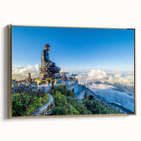 Framed canvas wall art depicting a vintage-style Vietnamese landscape in black and gold tones, ideal for bedroom decor.