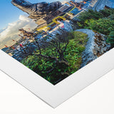 Art deco poster of a Vietnamese landscape in muted greens and blues on rolled canvas, suitable for dining room décor.