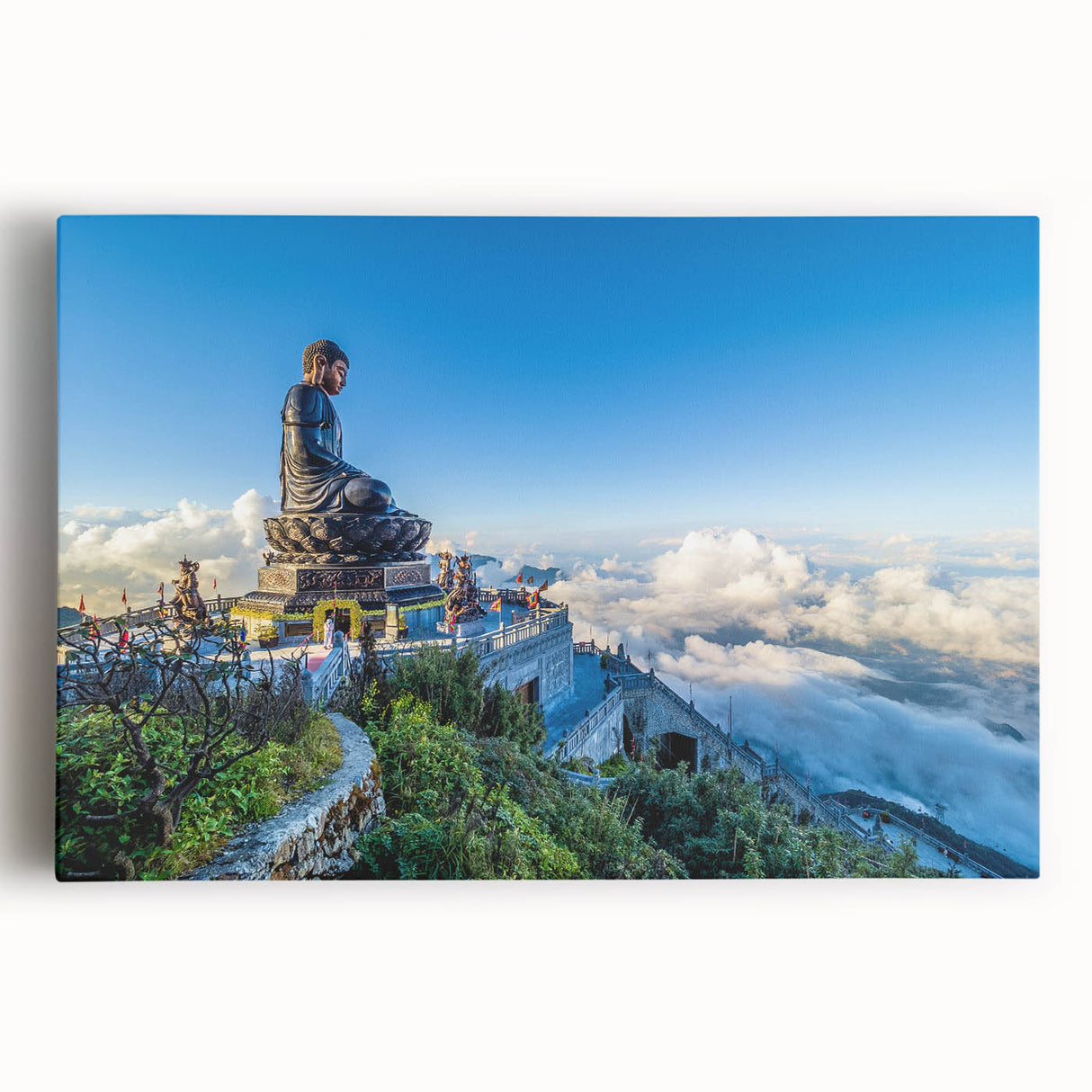 Black and white panoramic photo of a Vietnamese rice field on stretched canvas, ideal for kitchen wall art.