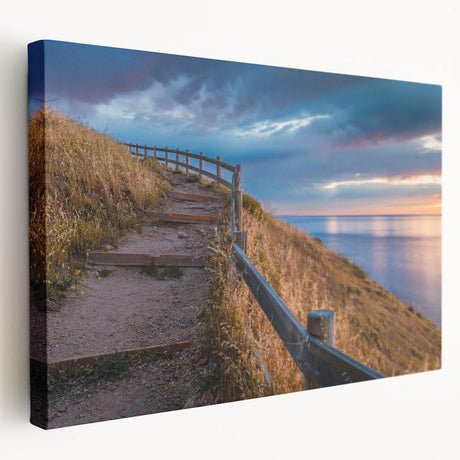 Side view of a stretched canvas featuring a realistic depiction of the Adelaide skyline in muted earth tones.