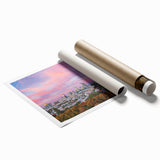 Extra large rolled print of Brisbane scenery with floral accents in soft colors, ideal for classy bathroom wall art.