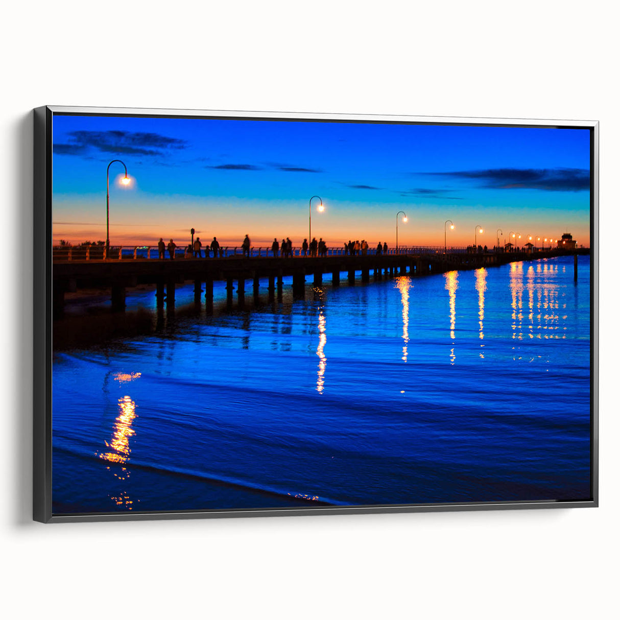 Black and white framed canvas of Melbourne landscape, ideal for bedroom wall art in a vintage poster style.