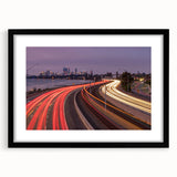 Extra large abstract art print of colorful, textured scenery of Perth, on a black framed canvas, ideal for living room decor.