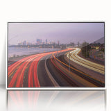 Framed acrylic print of Perth, Australia skyline in muted pastel shades, ideal for modern art wall decor.