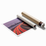 Extra large rolled print of Perth scenery with floral elements in muted green and blue tones.