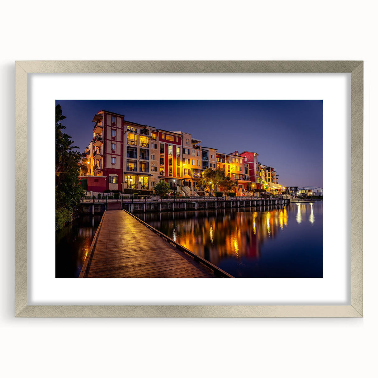 Extra large abstract art print of Queensland scenery in silver frame with textured finish, suited for living room decor.