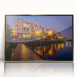 Mid-century modernist art depicting Queensland scenery in acrylic, with gold frame, ideal for nursery wall art.