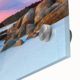 Large abstract wall art featuring Tasmania scenery in muted earth tones on acrylic glass, ideal for dining room ambiance.