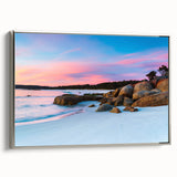 Framed canvas of a Tasmanian landscape in muted earth tones, ideal for bedroom wall art.