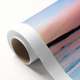 Art deco poster of Tasmania scenery in muted green and blue tones, rolled canvas, ideal for nursery wall art.