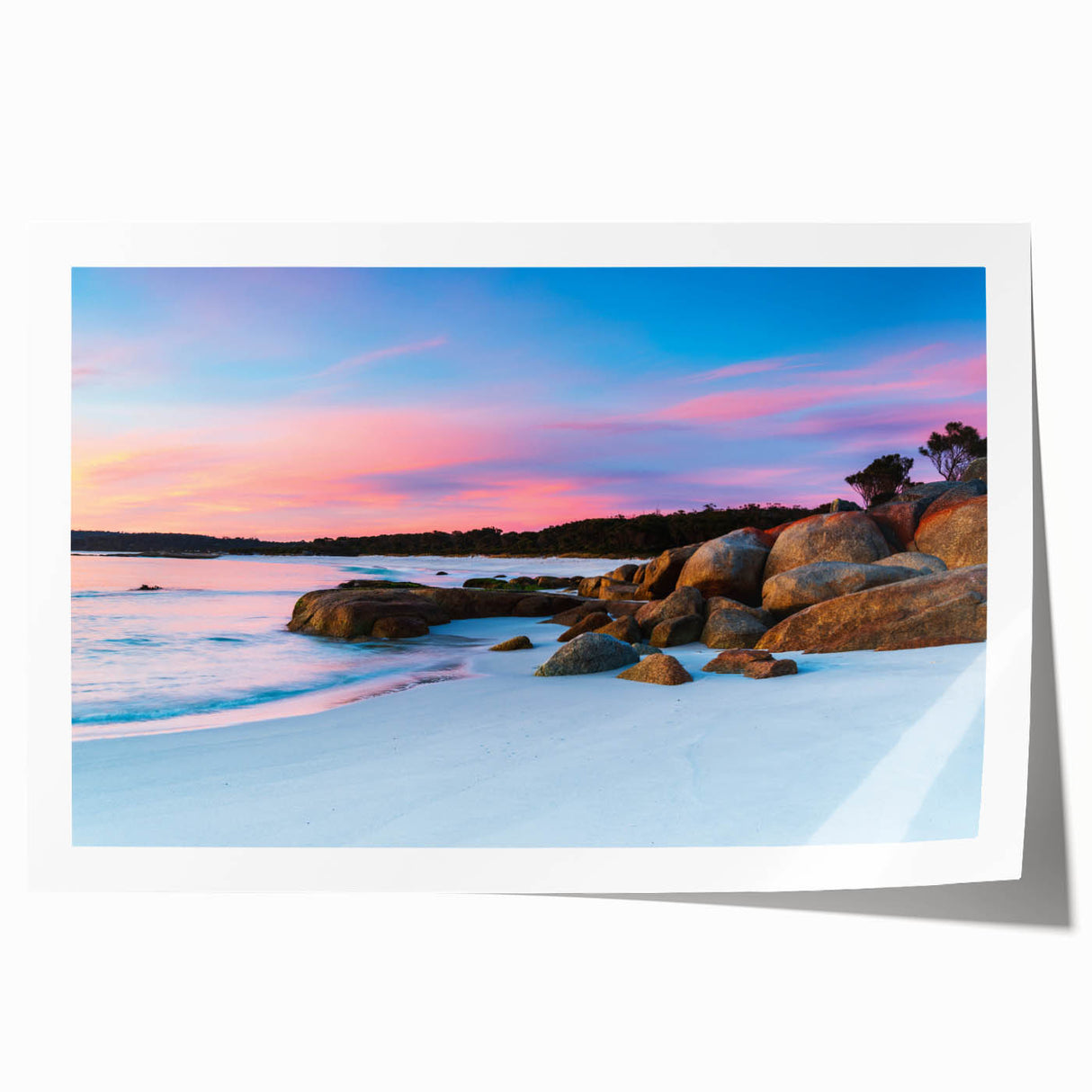 Extra large rolled print of Tasmania scenery with vibrant green and blue tones, ideal for dining room wall art.