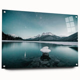Acrylic print of Alberta, Canada scenery with vivid blue and green tones, suitable for dining room decor.