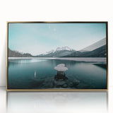Large art print of Alberta, Canada scenery in mid-century modernist style, framed in gold acrylic.