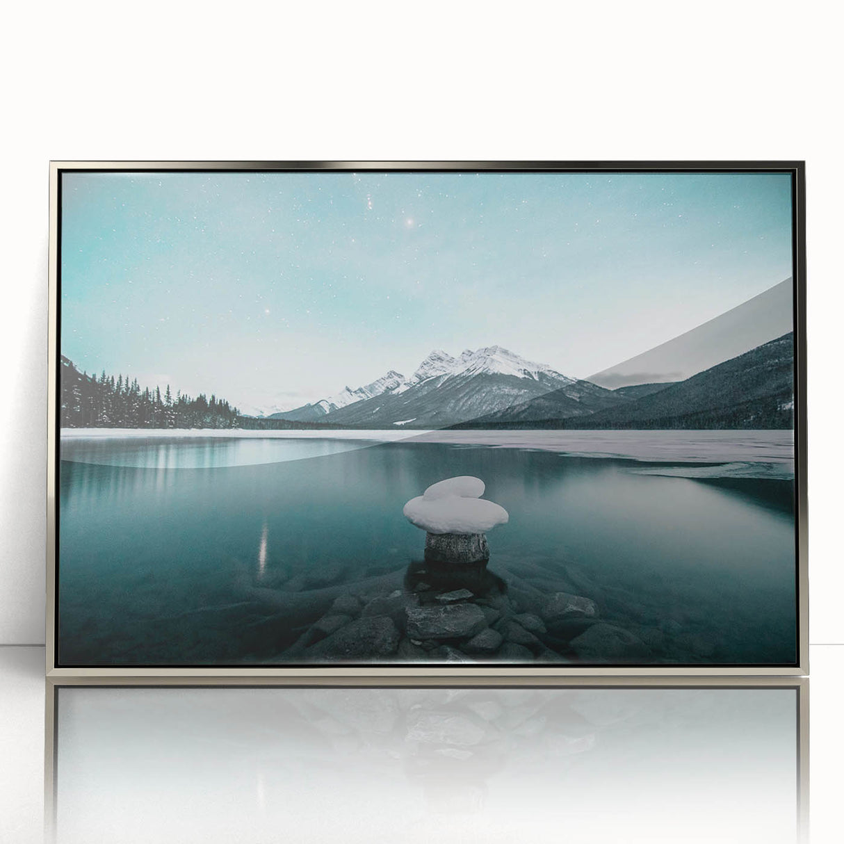 Mid-century modernist art of Alberta, Canada scenery in muted earth tones on framed acrylic.