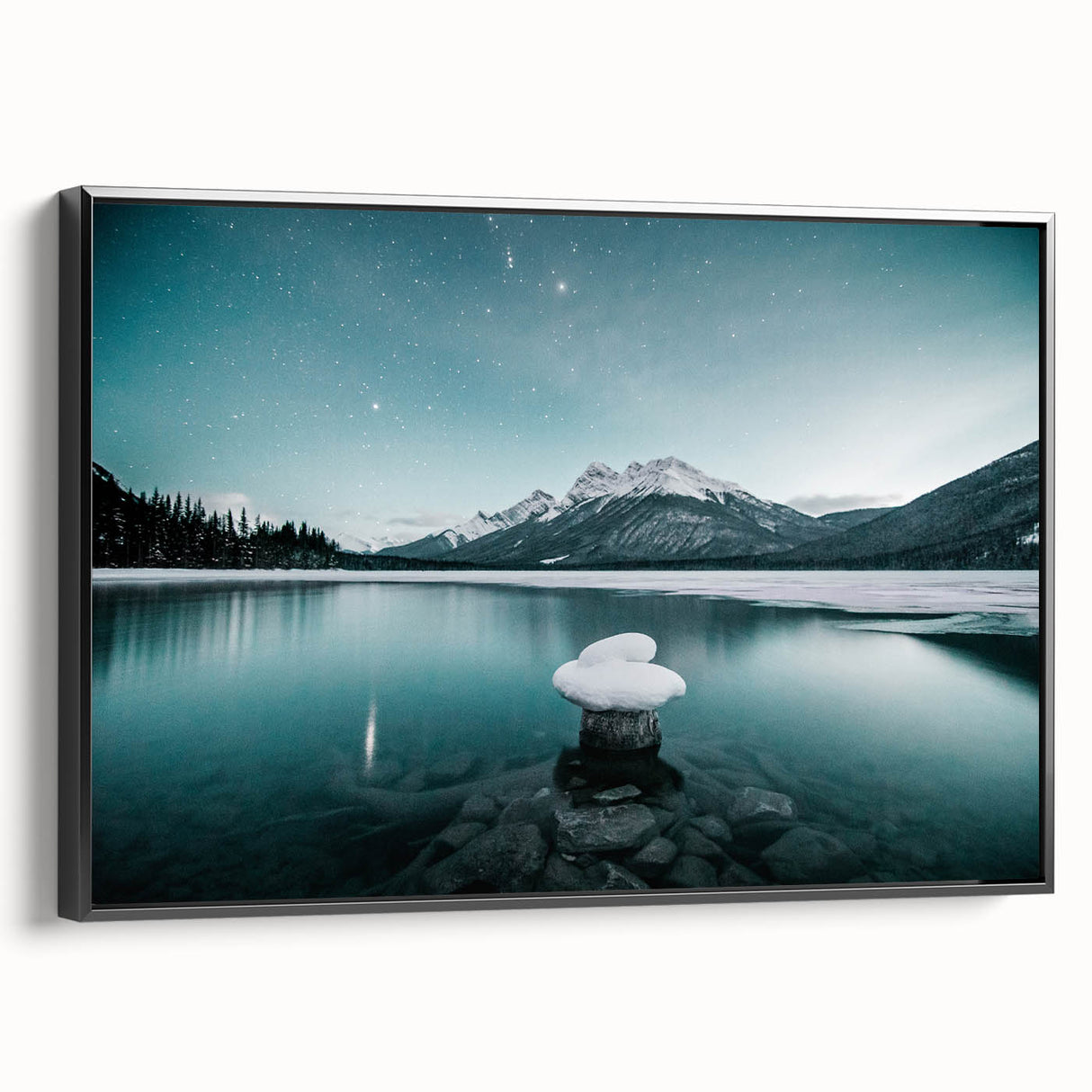 Black and white landscape art painting of Alberta, Canada on framed canvas, suitable for bedroom wall decor.