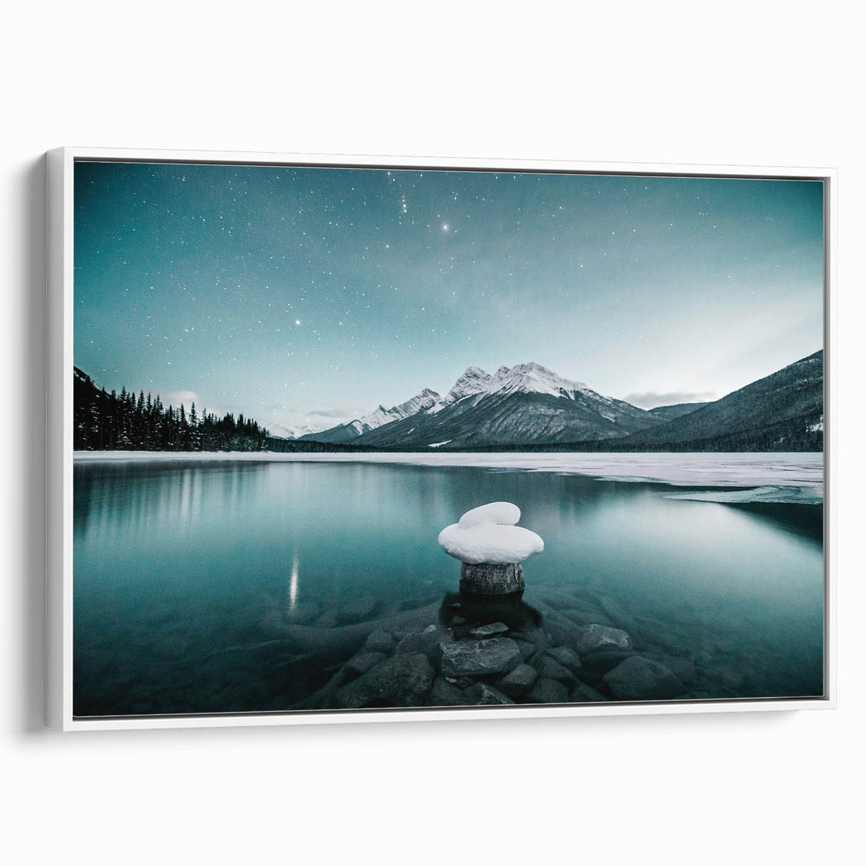 Vintage poster art of Alberta, Canada scenery on extra large framed canvas, featuring colorful art on a black background.