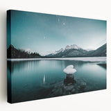 Landscape painting of Alberta, Canada on stretched canvas, featuring serene blue and green tones, ideal for kitchen wall art.