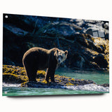 Acrylic print of a large abstract depiction of British Columbia scenery, in cool blue and green tones.