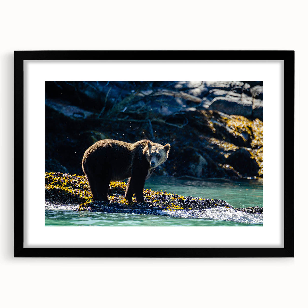 Extra large abstract art print of a colorful, textured British Columbia scenery on a framed canvas.
