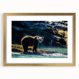 Extra large abstract art print of a textured Canadian landscape in gold frame, ideal for living room decor.