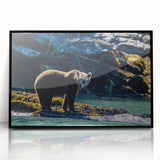 Large abstract wall art depicting a serene British Columbia landscape, in muted earth tones on framed acrylic.