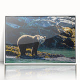 Acrylic print of British Columbia scenery in art deco style, framed in white, suitable for modern nursery decor.