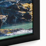 Extra large framed canvas of a textured, colorful British Columbia scenery in black, ideal for living room decor.