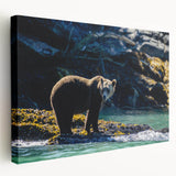 Landscape painting of British Columbia on stretched canvas, featuring hues of blue and green, ideal for kitchen wall art.
