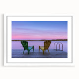 Abstract art print of Manitoba scenery in muted green and blue tones, framed with a white mat, ideal for dining room decor.