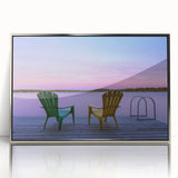 Mid-century modernist art depicting Manitoba scenery in acrylic, framed in silver, ideal for nursery wall art.