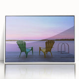 Acrylic print of a serene Manitoba landscape in soft pastel colors, framed in white, suitable for nursery wall art.