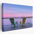 Large stretched canvas featuring a serene Manitoba, Canada landscape in soft green and blue tones.